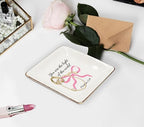 WODMIS Christian Coquette Bow Ceramic Jewelry Tray Dish, Bible Verse Preppy Jewelry Plate Ring Trinket Dish, Trendy Aesthetic Ribbon Gifts for Women Bestie Best Friends 508 - color: Pink-1