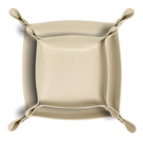 2 Pack (Size:9.84"&7.87") PU Leather Jewelry Valet Tray,Portable Entryway Table Nightstand Desk Tray Catchall Travel Plate Organizer for Phone, Keys, Wallet, Watch,Coin (Beige) - color: Beige