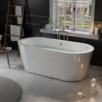 Empava 59"Freestanding Bathtub, Luxury Acrylic Soaking Tub with Drain and Overflow, Modern Stand Alone Design, Glossy White,cUPC Certified