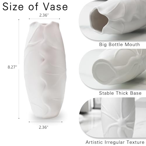 8.26 * 2.36inch Vase for Flowers,White Ceramic Vase for Home Decor,Minimalist Vase for Pampas Grass,Boho Flower Vasefor Kitchen,Dedroom Decor,Office,Living Room,Nordic Style,Decorative Gift.