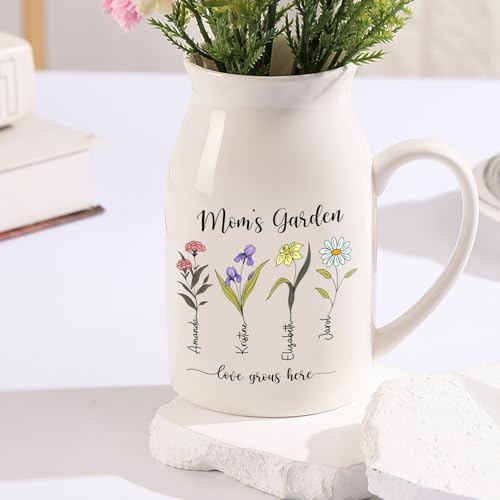 Personalized Flower Vase Small Ceramic Vase with Birth Month Flower Decorative Vases for Flowers Home Decor Mother's Day Birthday Gift for Mom, Wife, Grandma, Mama, Nana - color: Style 03