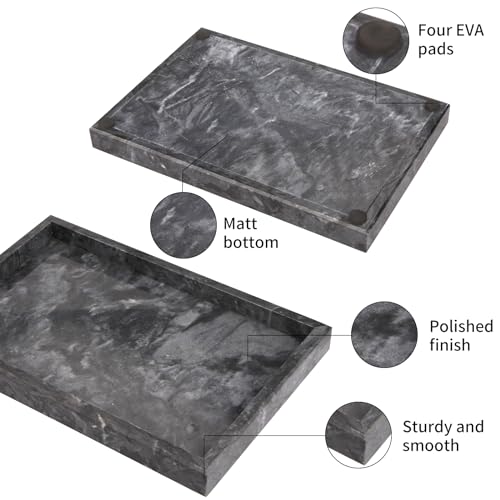 Marble Bathroom Vanity Tray, Natural Luxury Vanity Home Kitchen Bathroom Table Tray, Stone Decorative Countertop Dresser Trays for Key Coffee Perfume Jewelry Makeup (Black, 12"x 8" x1.2") - color: Black, size: 12" x 8" x 1.2"