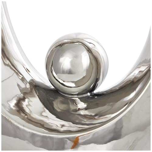 Deco 79 Ceramic Abstract Decorative Sculpture Looped Home Decor Statue with Black Block Base, Accent Figurine 14" x 7" x 25", Silver - size: 14" x 7" x 25"