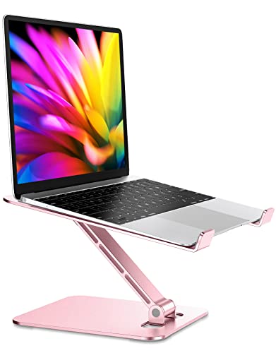RIWUCT Foldable Laptop Stand, Height Adjustable Ergonomic Computer Stand for Desk, Aluminum Portable Laptop Riser Holder Notebook Mount Compatible with MacBook Pro Air, HP, Dell 10-16"(Rose Gold) - color: Pink