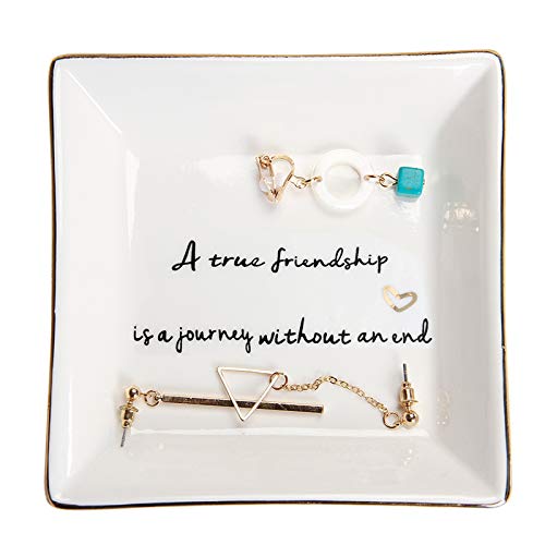 HOME SMILE Friends Gifts for Women Her Ring Trinket Dish Jewerly Tray-A True Friendship is a Journey Without an end-Birthday Gifts for Friends Female - style: Friend