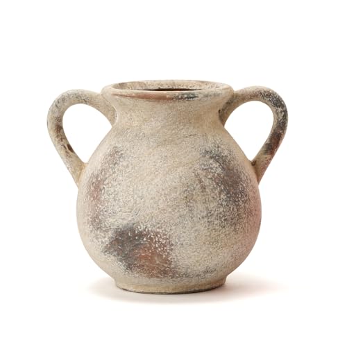 LUKA Antique Ceramic Vase with 2 Handle, 6.7 inches Rustic Vase Minimalist Decor, Decorative Vases for Home Decor, Table, Living Room, Shelf, Christmas Decoration(Small,Gray) - color: S-gray(6.69 In)