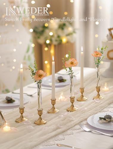 Bud Vases with Candlestick Holders: Set of 6 Clear Glass Vase with Silicon Sleeve for 0.87" Taper Candle Holder - Flower Vases for Centerpieces Wedding Table Party Decor - size: 6 PCs