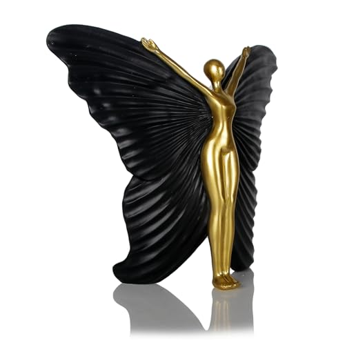 Black Fairy Statues and Figurines Indoor Table Decor - Abstract Modern Home Sculpture - Resin Fairyland Fairy Statue for Home Office and Bedroom Dresser Decor