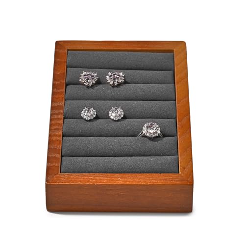 Oirlv Solid Wood Ring Tray Display Stand Slotted Jewelry Ring Showcase Display Jewelry Organizer Jewelry Holder for Trade Showcase(grey) - color: Wood grey