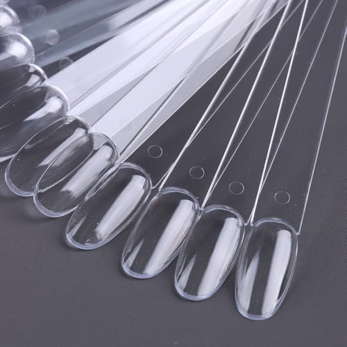150 Pcs Nail Swatch Sticks with Ring, Clear Oval Nail Art Polish Color Display Practice Tips, Acrylic False Nail Sample Sticks Nail tech Supplies for Home or Salon Use - color: Clear Oval Shaped