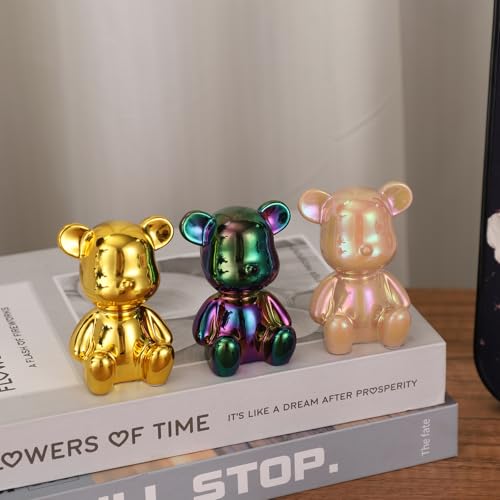 Small Bear Figurines Animal Sculpture Home Décor for Living Room Bedroom Office Statues Desktop Cabinets Tabletop Decor for Women Mom Birthday Gift(Gold3 Combinations) - color: Gold 3 Combinations