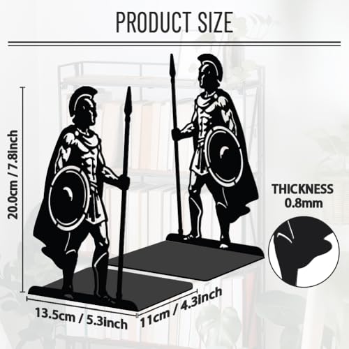 WADORN 1 Pair Spartan Guards Metal Decorative Bookend for Shelves, Heavy Duty Book Ends Modern Non-Skid Books Holder Stand Black Book Support Stoppers for Desk Bookshelf Office Home, 5.3x4.3x7.8 Inch - color: Spartan Guards