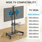 PERLESMITH Rolling TV Stand with Wheels for 32-85 Inch LCD LED 4K Flat Screen TVs, Tilt Mobile TV Cart with Shelf Holds Up to 100 lbs, Height Adjustable Floor TV Stand Max VESA 600x400mm- PSTVMC05 - size: 32-85 Inch
