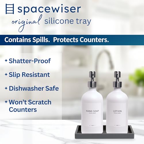 Spacewiser Countertop and Vanity Tray - 2 PC Small 7.7" Silicone Bathroom Trays, Kitchen Soap Tray, Dish Sponge Soap Holder Kitchen Sink Organizer Caddy, Bathroom Counter Trays for Lotion Dispenser - color: Modern Gray, size: 2 PC Small - 7"