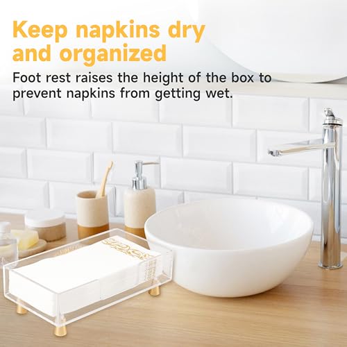 Acrylic Napkin Holder with Feet, LUVCOSY Acrylic Guest Towel Holder, Clear Hand Towel Storage Tray, Unique Gold Feet Design, Paper Towel Dispenser for Bathroom, Kitchen, 9x5 Inches- Rectangular - color: Gold, size: Rectangular