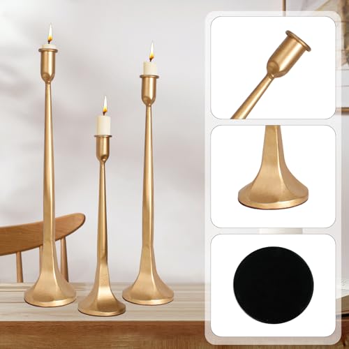 Candlestick Holders Set of 3, Iron Taper Candle Holder Set, Decorative Tall Candle Stand Fits 3/4 inch Thick Candles for Wedding, Dining Table, Party Decoration - color: Antique Brass