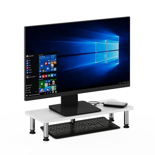 Furinno Turn-N-Tube Monitor Riser Stand, White Oak, Stainless Steel Tubes - color: White Oak, size: 23.6 x 9.3 in. Rectangle