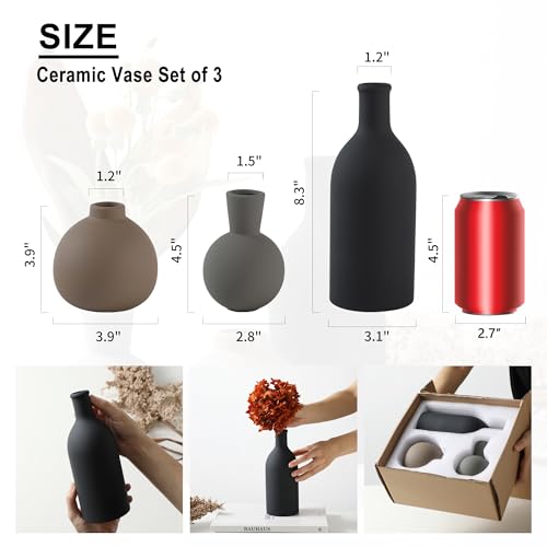 Ceramic Vase Set of 3, Vases Home Decor Rustic Farmhouse Decor Pottery Vases for Bouquet Pampas Grass Dried Fresh Flowers, Living Room, Kitchen, Bedroom, Bathroom, Entryway Mantel, Decor -Multicolor - color: Multicolor