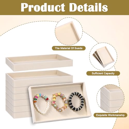 12 Pack Velvet Jewelry Trays, Stackable Jewelry Drawers 8.3x5x1inches Storage Trays for Display Beads Bracelets Necklaces Ring Earrings (Beige)
