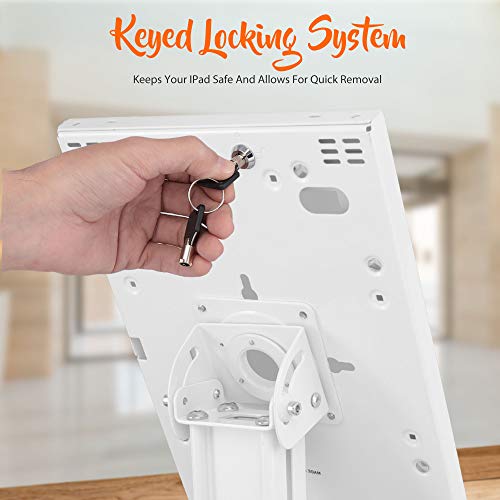Anti Theft Tablet Security Stand - Table Mount Desktop Ipad Kiosk Stand w/Lock and Key Mechanism, 90° Rotate 75° Tilt - iPad, iPad Air, iPad Pro, Samsung Galaxy Tab A (2021) - Pyle PSPADLK18, White
