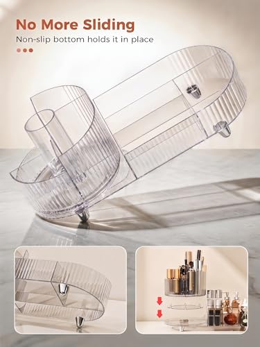 Booklov Rotating Makeup Organizer for Vanity, Large Capacity Cosmetic Display Case, Clear Acrylic Countertop Beauty Storage Holder for Skincare, Brush Eyeshadow Lipstick, Counter Desk, Crystal Clear - color: Crystal Clear, size: L01