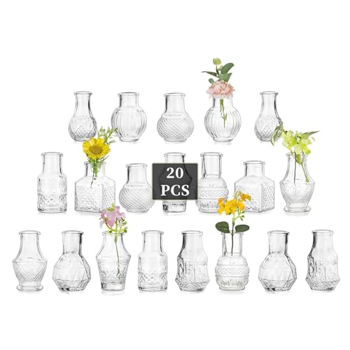 Glasseam Small Bud Vases for Centerpieces: 20PCS Mini Clear Glass Vase Set for Flowers Decor Wedding Party Baby Shower Dining - 2.7" Tiny Table Decorations Centerpiece