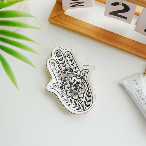 Gifts For Women Hand Ceramic Jewelry Dish Tray, Vanity Ring Dish Ceramic Jewlery Trays Trinket Ring Holder,Room Decor Aesthetic,Decorative Vanity Key Tray (Hand) - style: Hand