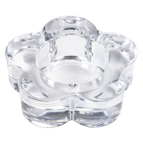 Karma Glass Flower Tealight Holder - Chunky Glass Candle Holder for Home & Party Decor, Wedding Table Centerpiece - color: Clear