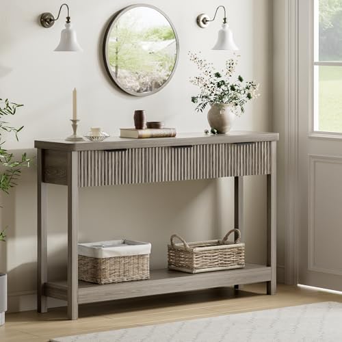 Lulive 51" Fluted Console Table for Entryway, Wooden Entryway Table with 3 Wooden Drawers, Farmhouse Behind Sofa Table for Living Room, Hallway, Couch, Foyer - color: Dark Gray
