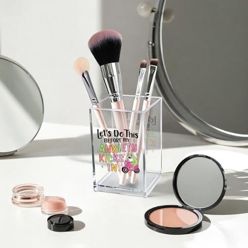 Let’s Do This Before My Anxiety Kicks in Acrylic Cosmetic Pencil Pen Holder Cup, Funny Frog Desk Organizer for Office Decor, Frog Lover Gifts Sarcastic Work Gifts for Women Men Coworker Employee - style: My Anxiety