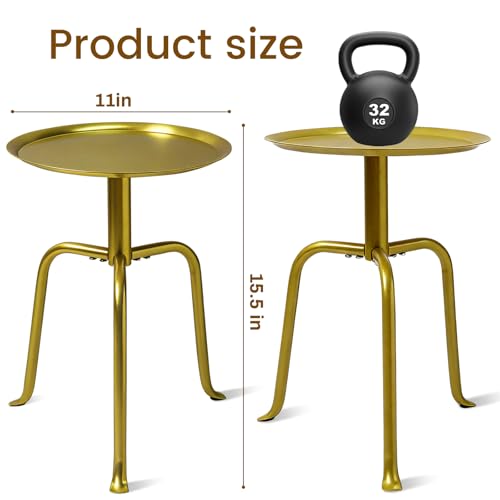 Plant Stand Indoor Outdoor, 11'' Round Gold Corner Single Plant Table, 3-Leg Small Metal Plant Holders Flower Pot Stand, Modern Corner Round Small Side End Table with Raised Design - color: Gold