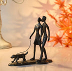 Couple and Dog Cast Iron Sculpture, Romantic Couple Love Metal Art Decor, Family Love Statue, Dog Lover Gifts for Couple - style: Couple Walking Dog