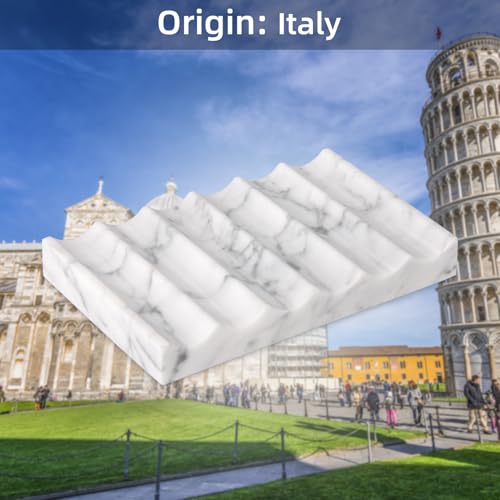 Luxury Marble Soap Dish Tray,Rectangle Stone Marble Soap Tray,Self Draining Soap Holder for Bathroom, Kitchen (Carrara White) - color: Carrara White