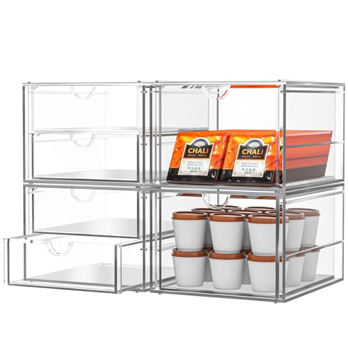 caktraie Acrylic Makeup Organizer, 4 Pack Drawer Organizer - Transparent Desktop Storage for Cosmetics, Office Supplies & More - Clear Organizers for Home & Office Use - size: 6 Drawers