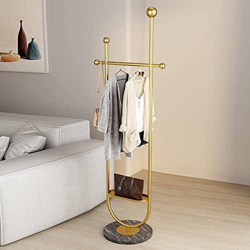 Gold Clothing Rack, with Marble Base of Multifunctional Bedroom Clothes Standing Coat Rack, Movable Heavy-Duty Garment Rack Stand for Organizing Clothes, Bags - size: 74IN