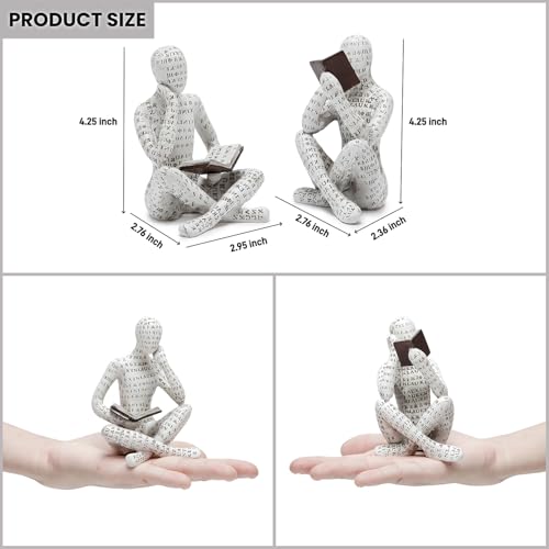Bookshelf Decor Pulp Reading Thinker Sculpture, Abstract Art Statue Ornaments, Set of 2 Modern Aesthetic Figurine Home Decor Accents for Office Living Room Bedroom Shelf Coffee Table Desk - color: White