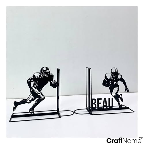 Sports Themed Metal Bookends, Book Ends for Shelves, Office Desk, Cookbook Stand, CD Holder, Magazine Holder for Office Organization, Housewarming Gifts New Home (US Football Design) - color: Us Football Design