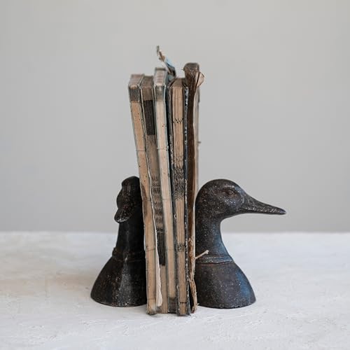Creative Co-Op Decorative Distressed Cast Metal Duck Head Bookends, Black, Set of 2