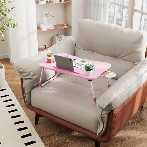 Lap Desk Bed Trays for Eating and Laptops Breakfast in Bed Tray for Sofa/Couch/Study/Reading/Writing with Cup Holder/Drawer On Low Sitting Floor Large Portable Foldable (Pink) - color: Pink