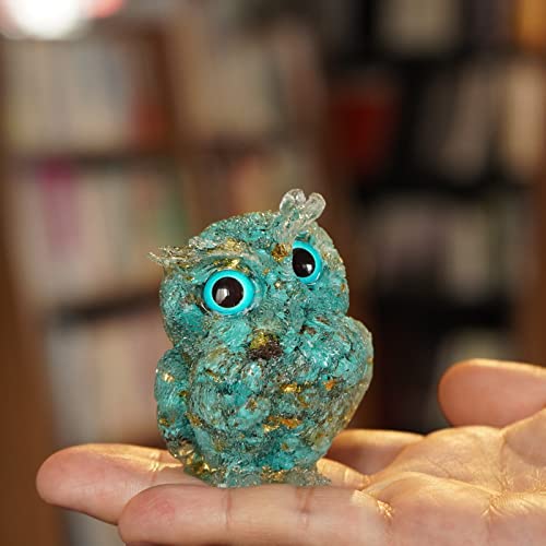 OwMell Owl Statue Tumbled Stone Gemstone Owl Figurine Home Decor Shelf Decor 2.5" - Turquoise - color: Turquoise