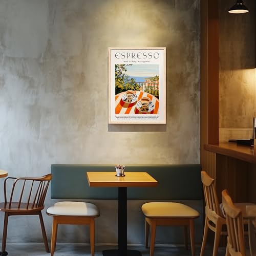 GELDSTEI Coffee Wall Art, Vintage Espresso Wrapped Canvas Print, Italian Coffee Poster Print, Cafe Bar Decoration, Retro Italian Cafe Wall Decor for Kitchen Dining Room Wood Framed 16x24 Inch - color: Orange(Wood), size: 24"L x 16"W