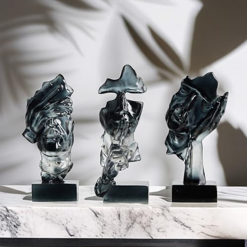 XINXUAN 3PCS Thinker Statue Set : Silence is Gold Abstract Art Statue- Modern Home Resin Sculpture, Piano, Desktop, Office, Study Decoration (Smoke Grey) - color: Smoke Grey