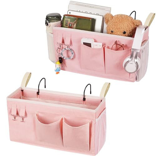 Loghot Bedside Caddy/Bedside Storage Bag Hanging Organizer for Bunk and Hospital Beds,Dorm Rooms Bed Rails,Can be Placed Glasses,Books,Mobile Phones,Keys (2pc Pink) - color: 2pc Pink