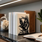 Peacoblue Metal Bookends for Shelves, Modern Decorative Heavy Duty Study Book Ends Stoppers for Office, Desk, Shelf, Room 5.3"x4.3"x7.9" Cast Iron Simple Tall Bookends 1 Pair (Moon and Crow) - style: Moon and Crow