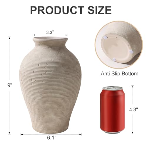 Ceramic Flower Vase Home Decor, 9 in Farmhouse Table Vases Rustic Vintage Living Room Kitchen Bedroom Pottery Decorative Vases for Flowers House Book Shelf Office Coffee Desk Dining Entryway, Retro - color: 9 in - Retro