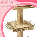 ERTIUANIO Bracelet Holder Display, 3 Tier Wooden Rotating Display Stand for vendors, 60 Hooks for Bracelet, KeyChain, Necklace, Jewelry