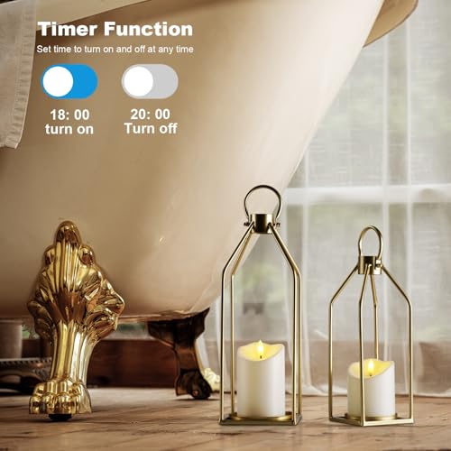 Homemory Modern Farmhouse Lantern Decor with Waterproof Flameless Candle & Remote Timer, 2PCS Gold Metal Candle Lantern Decorative for Outdoor Indoor Home Living Room Patio Porch Table (Gold) - color: Gold