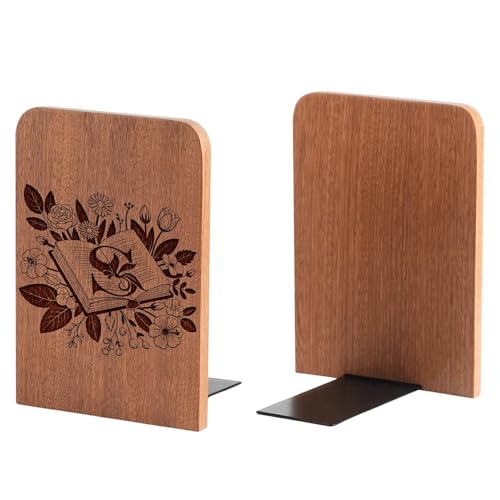 Wood Bookends, Book Ends for Shelves with Decorative Alphabet A and Z Design - Heavy Duty Iron & Ebony Wood Book Ends for Shelves Bookcase Desk - 1 Pair - S - color: S