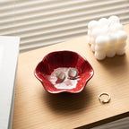 Ceramic Ring Dish, Jewelry Dish Holder, Small Trinket Tray Plate for Earrings Rings Necklaces Keys, Gift for Mom Friend Sister on Birthday Mother's Day Christmas (Red Surface) - color: Red Surface
