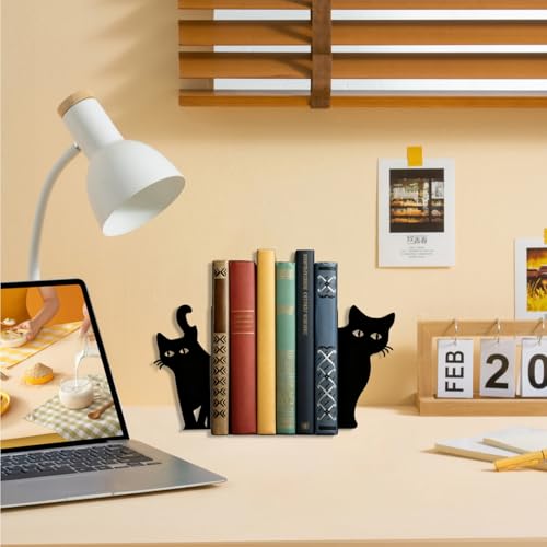 Peeping Cat Bookends Set of - Metal Decorative Book Ends for Shelves with Peekaboo Design, Gift for Cat Lovers, Home Office Desk & Bookshelf Decor